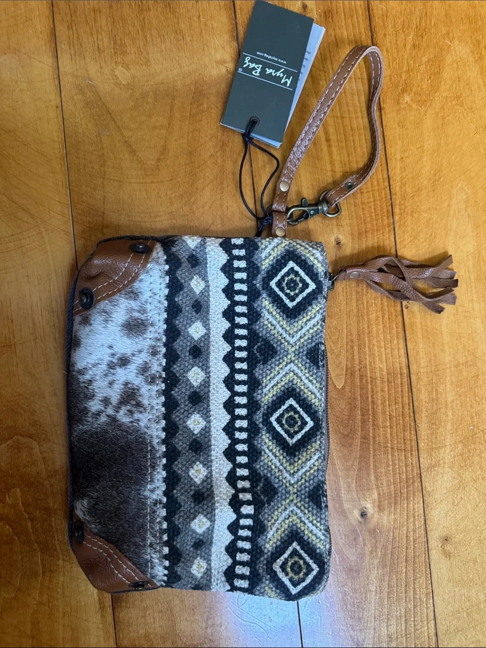 Myra Bag Brown, Cream & Black Woven Aztec Wristlet